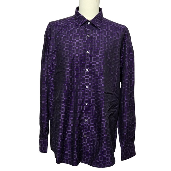 Bugatchi Shirt Mens 2XL Purple Black Geometric Long Sleeve Button Up Classic Fit - Picture 1 of 16
